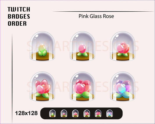 Glass Blooming Rose Twitch Sub Badges - Badges - Stream K-Arts