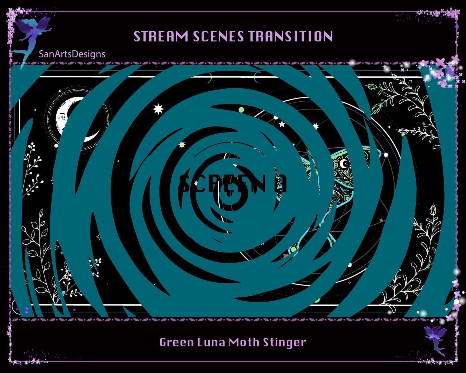Green Celestial Luna Moth Twitch Stream Scenes Transition - Transition - Stream K-Arts