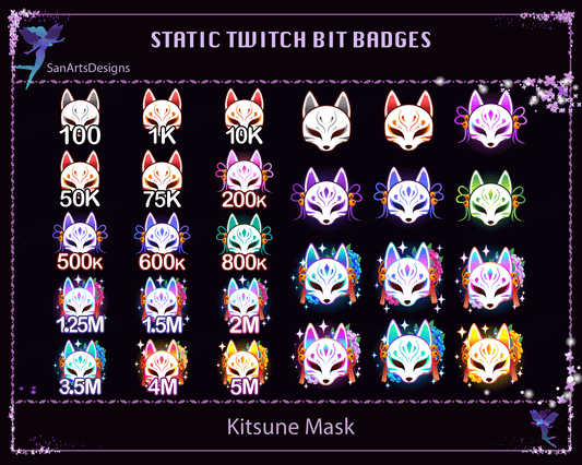 Kitsune Mask Twitch Bit Badges - BitBadges - Stream K-Arts