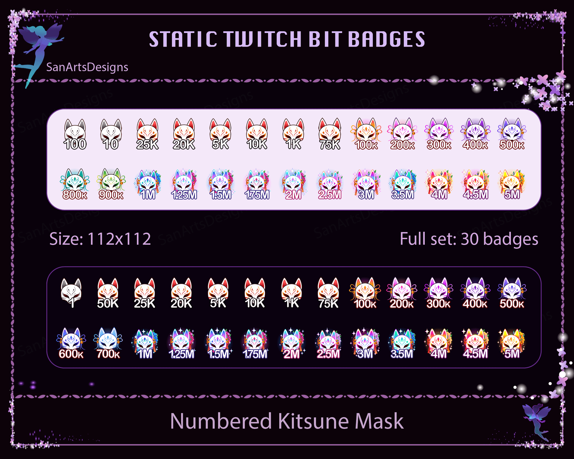 Kitsune Mask Twitch Bit Badges - BitBadges - Stream K-Arts