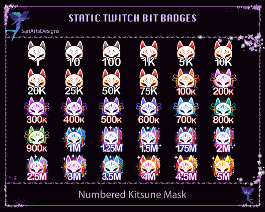 Kitsune Mask Twitch Bit Badges - BitBadges - Stream K-Arts