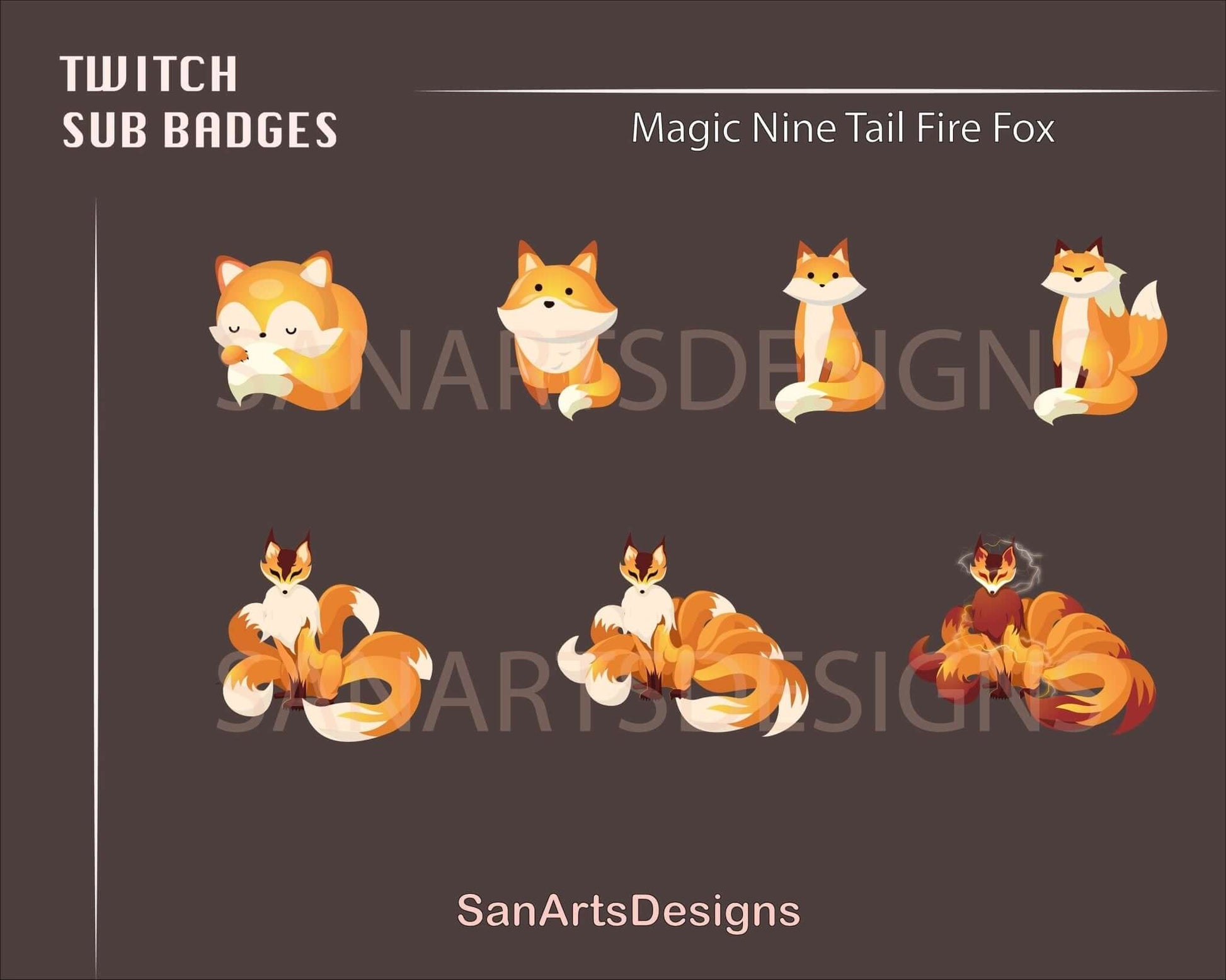 Kitsune Nine Tail Fox Twitch Sub Badges - Badges - Stream K-Arts