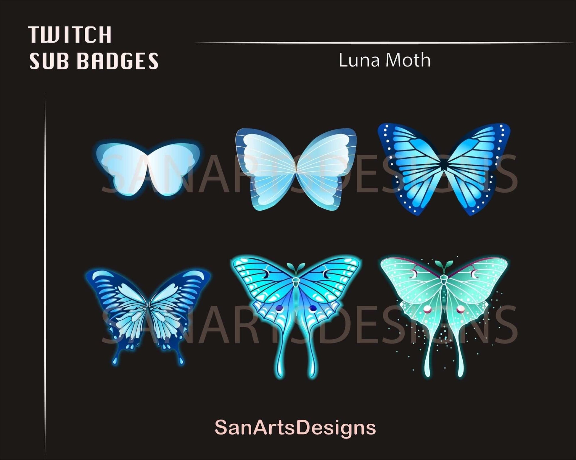 Luna Moth Twitch Sub Badges - Badges - Stream K-Arts