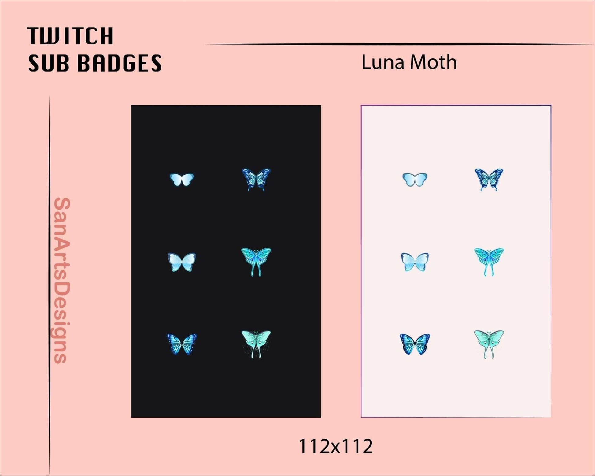 Luna Moth Twitch Sub Badges - Badges - Stream K-Arts