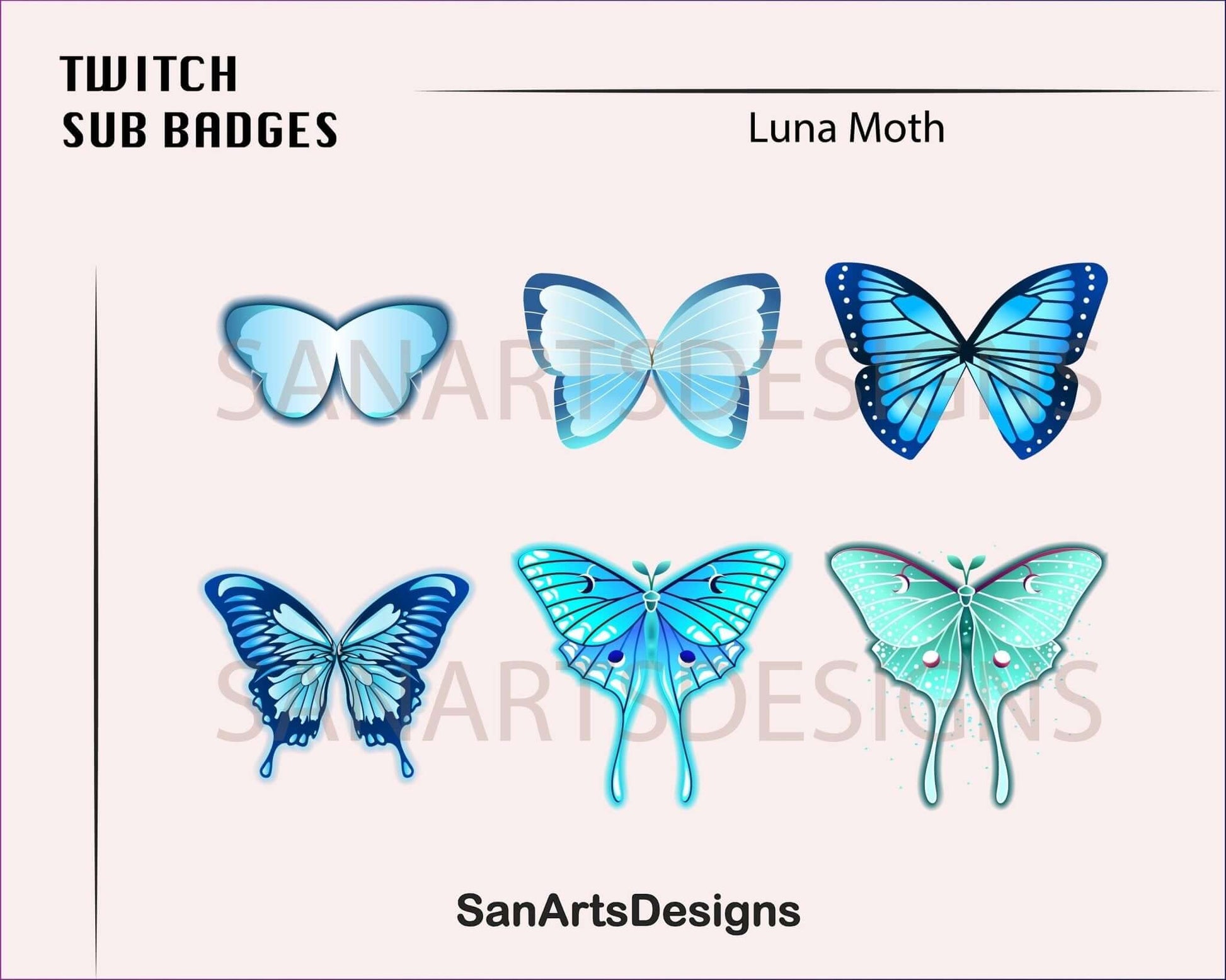 Luna Moth Twitch Sub Badges - Badges - Stream K-Arts