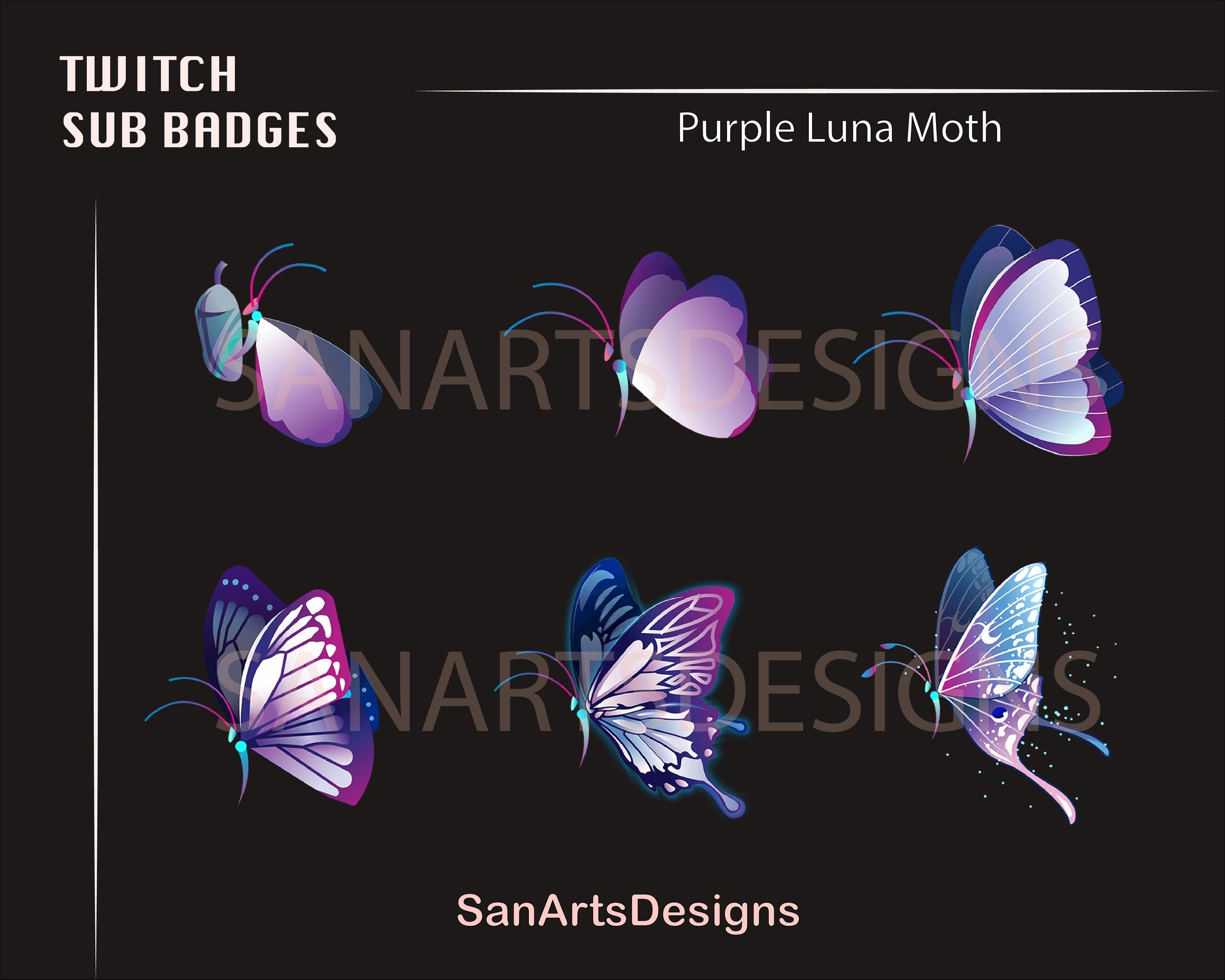 Luna Moth Twitch Sub Badges - Badges - Stream K-Arts