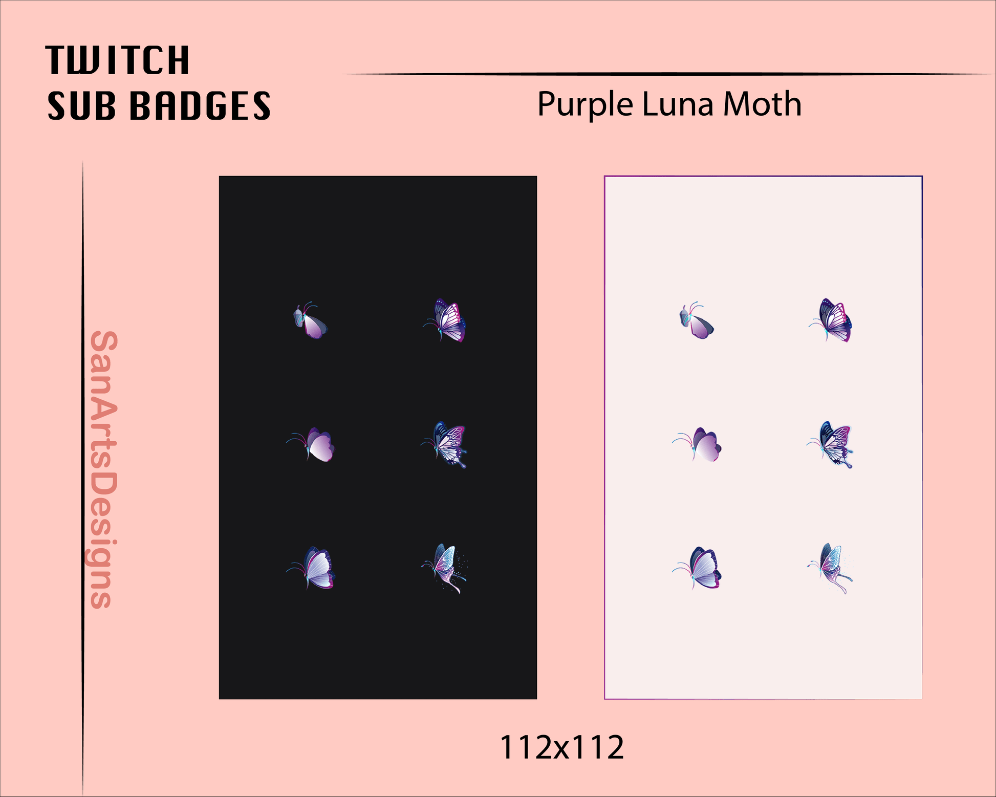 Luna Moth Twitch Sub Badges - Badges - Stream K-Arts