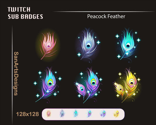 Magic Peacock Feather Twitch Sub Badges - Badges - Stream K-Arts