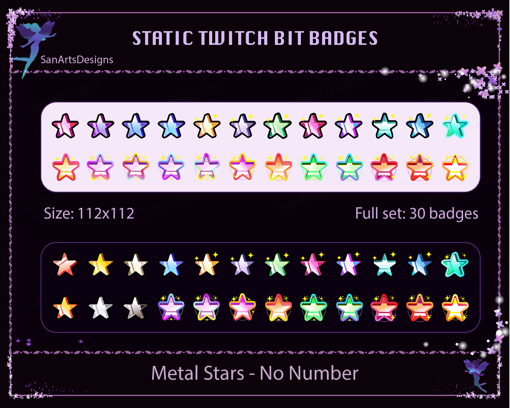 Metal Stars Twitch Bit Badges - BitBadges - Stream K-Arts