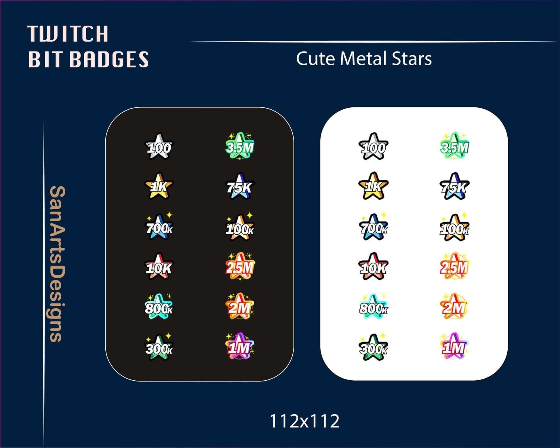 Metal Stars Twitch Bit Badges - BitBadges - Stream K-Arts
