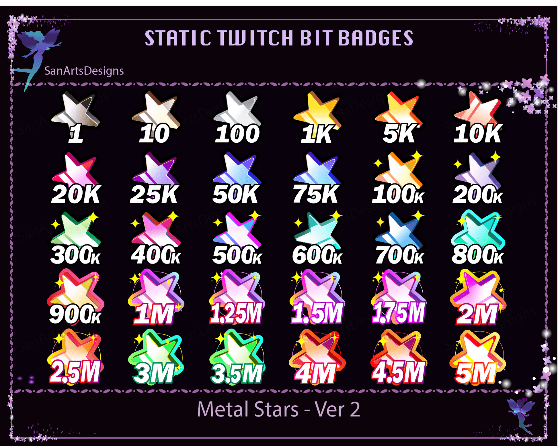 Metal Stars Twitch Bit Badges - BitBadges - Stream K-Arts