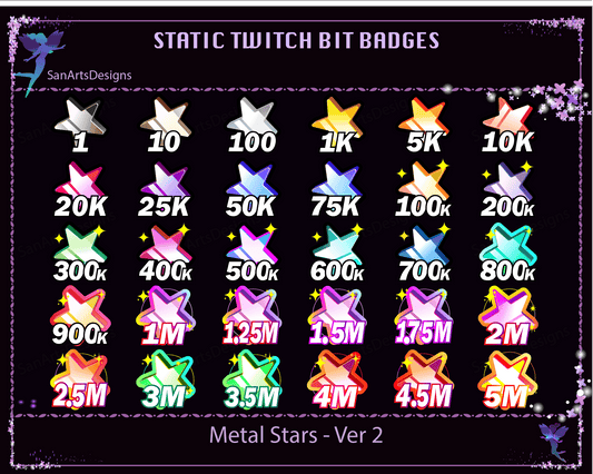 Metal Stars Twitch Bit Badges - BitBadges - Stream K-Arts