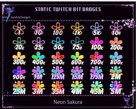 Neon Sakura Twitch Bit Badges - BitBadges - Stream K-Arts
