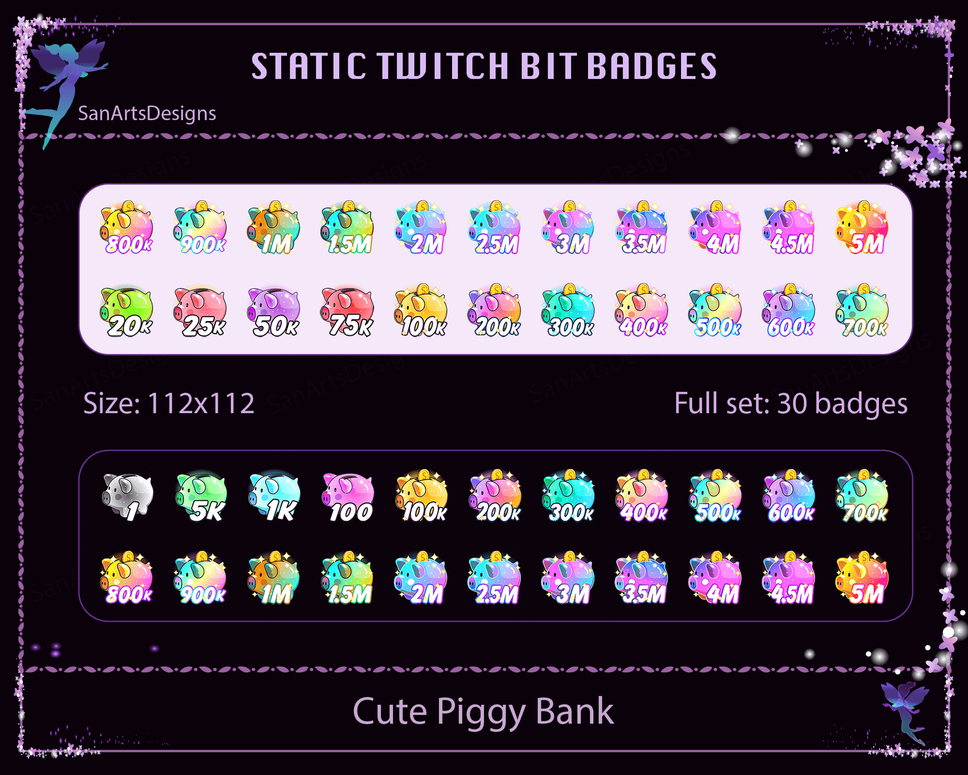 Piggy Bank Twitch Bit Badges - BitBadges - Stream K-Arts