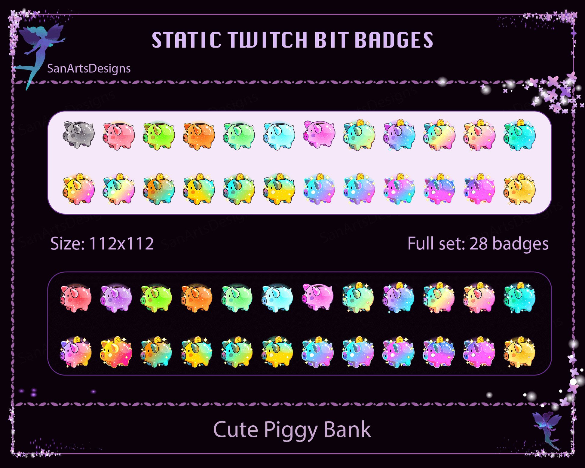 Piggy Bank Twitch Bit Badges - BitBadges - Stream K-Arts