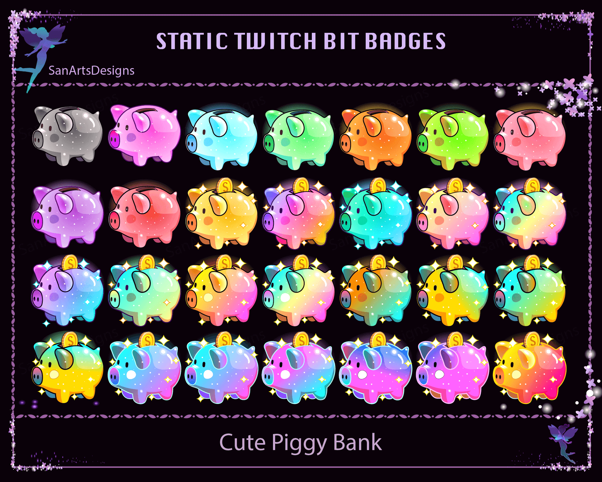 Piggy Bank Twitch Bit Badges - BitBadges - Stream K-Arts