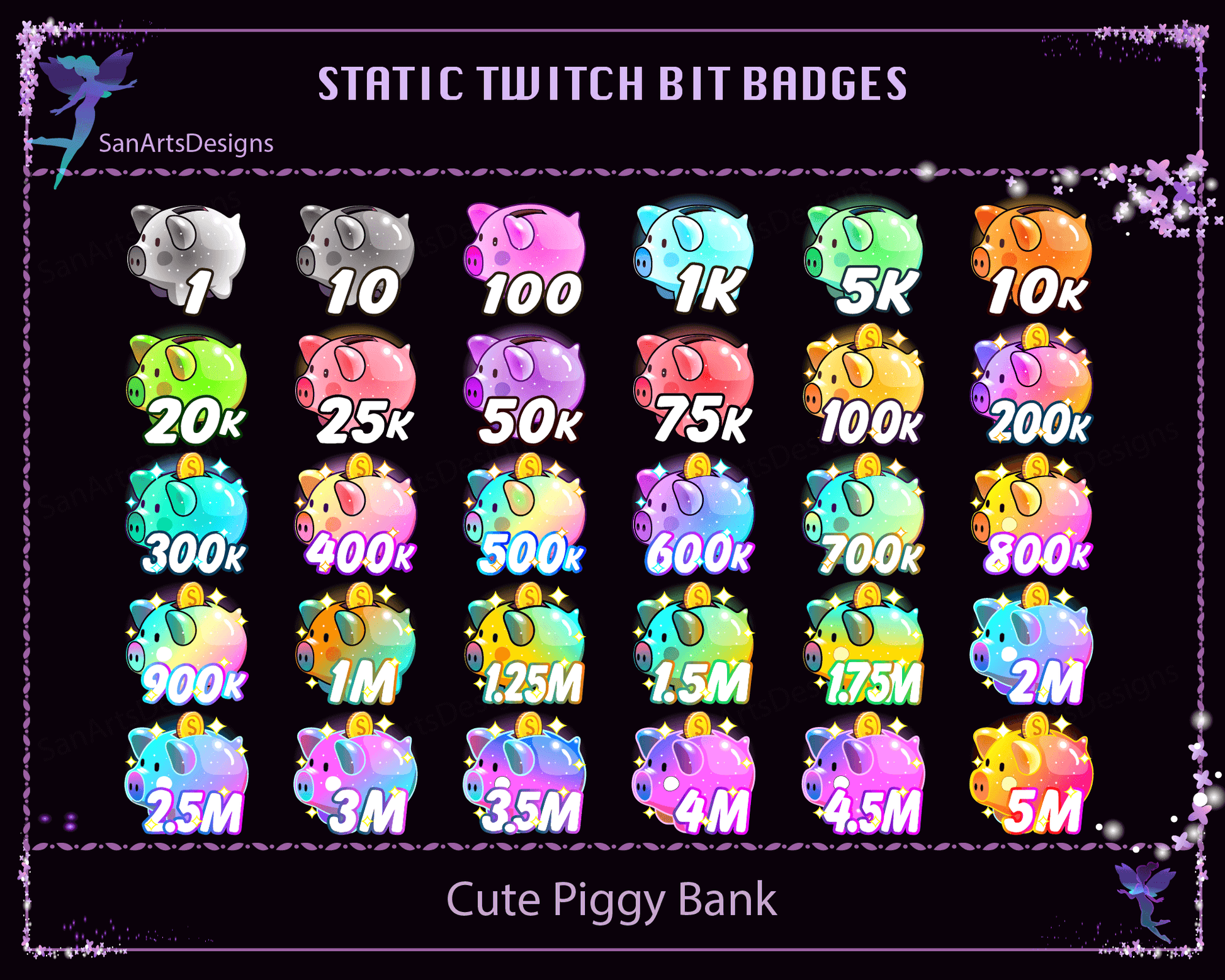 Piggy Bank Twitch Bit Badges - BitBadges - Stream K-Arts