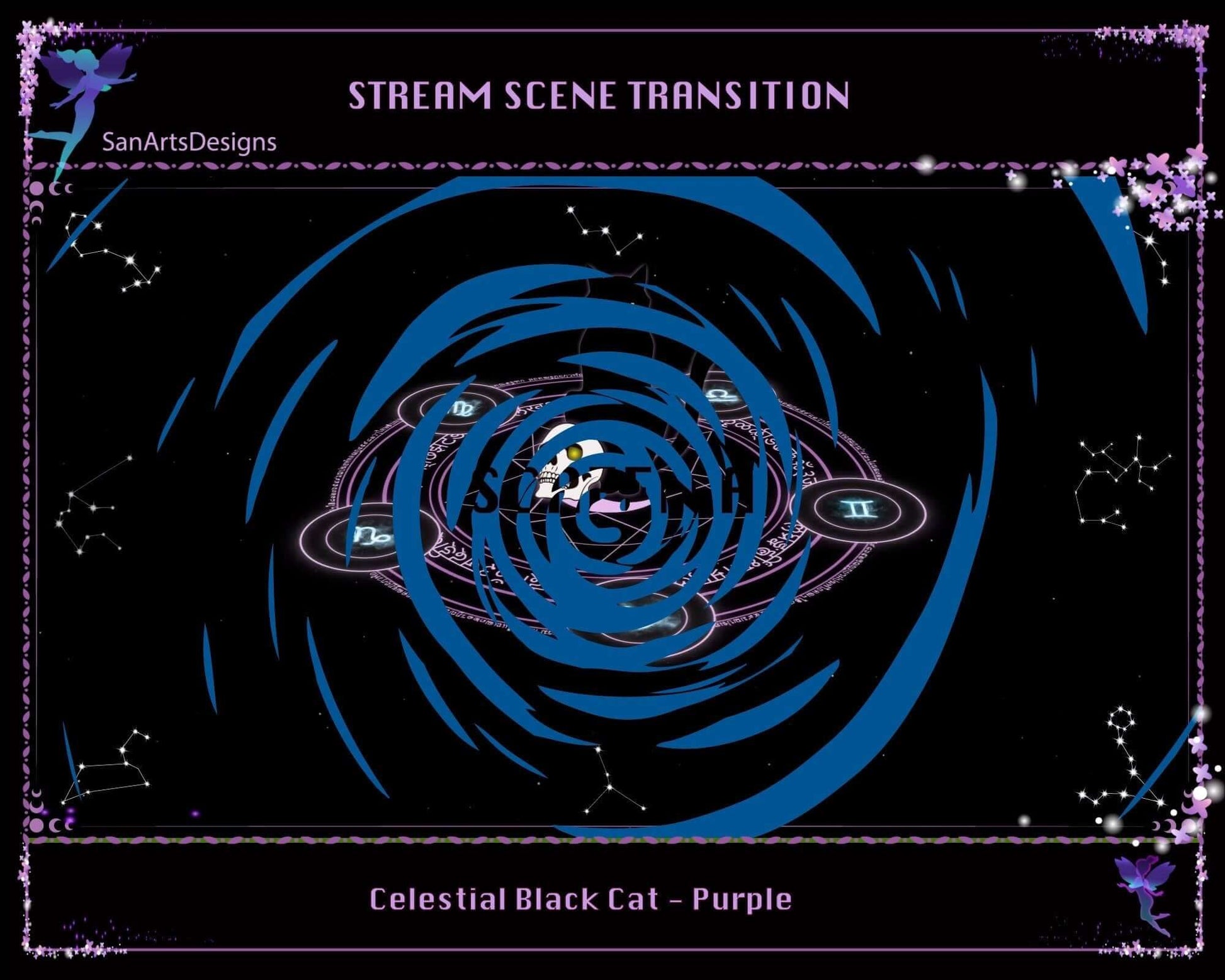Purple Celestial Black Cat Stream Scene Transition - Transition - Stream K-Arts
