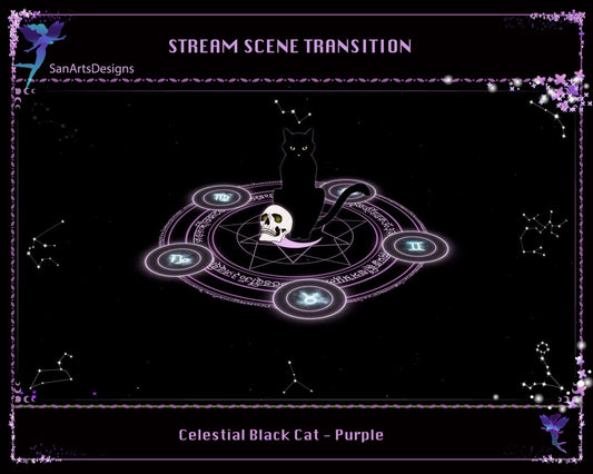 Purple Celestial Black Cat Stream Scene Transition - Transition - Stream K-Arts