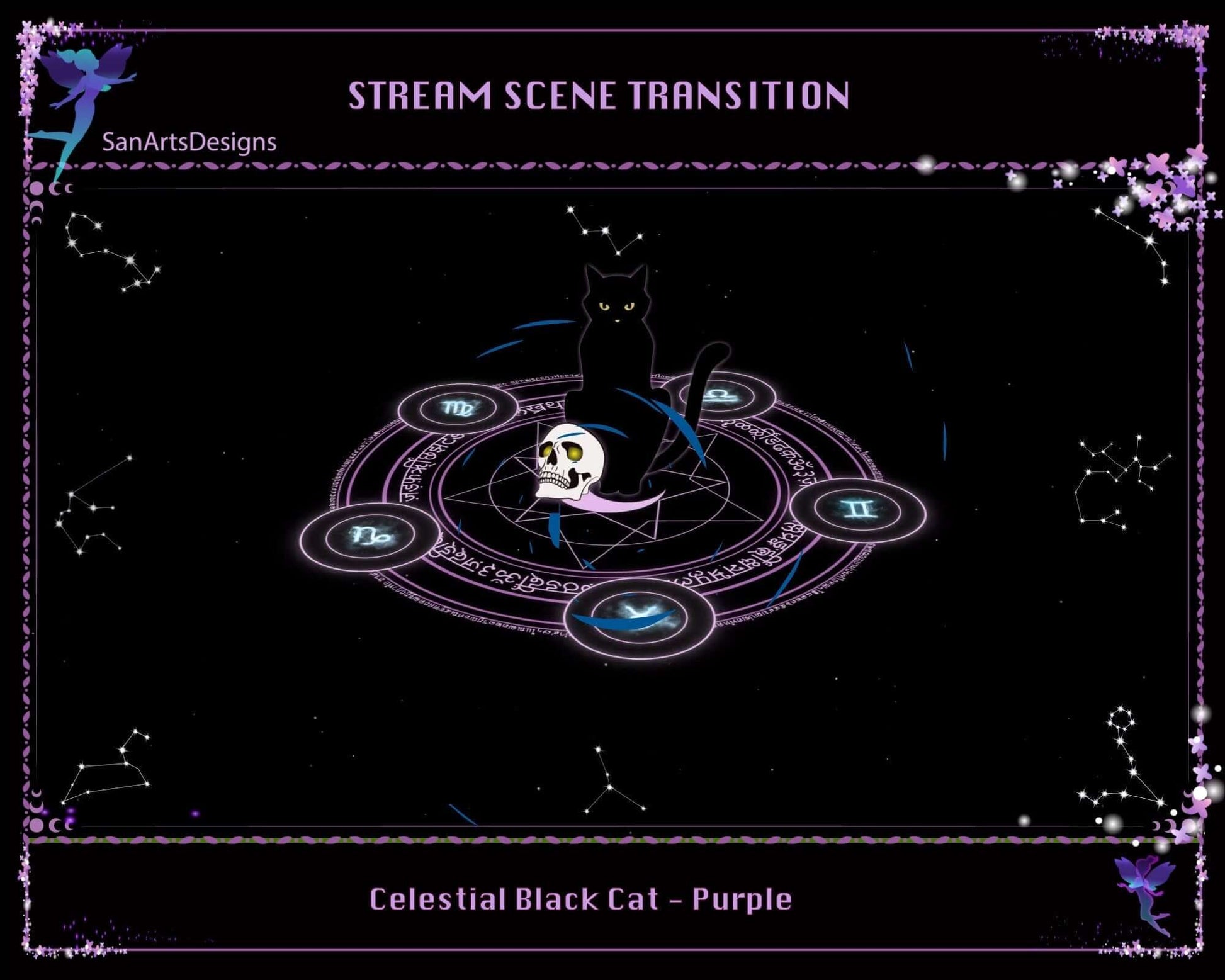 Purple Celestial Black Cat Stream Scene Transition - Transition - Stream K-Arts