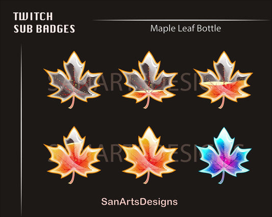 Red Maple Leaf Bottle Twitch Sub Badges - Badges - Stream K-Arts