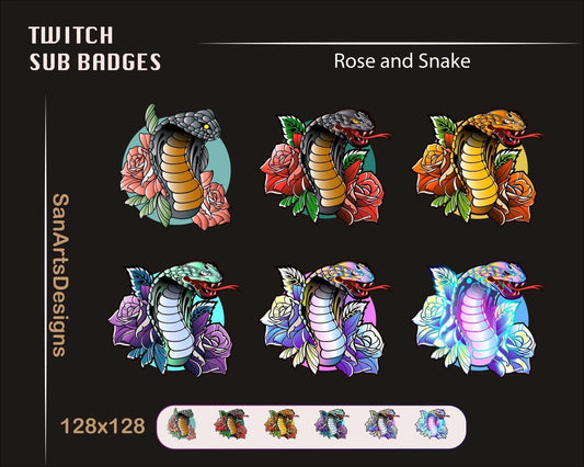 Rose and Snake Twitch Sub Badges - Badges - Stream K-Arts