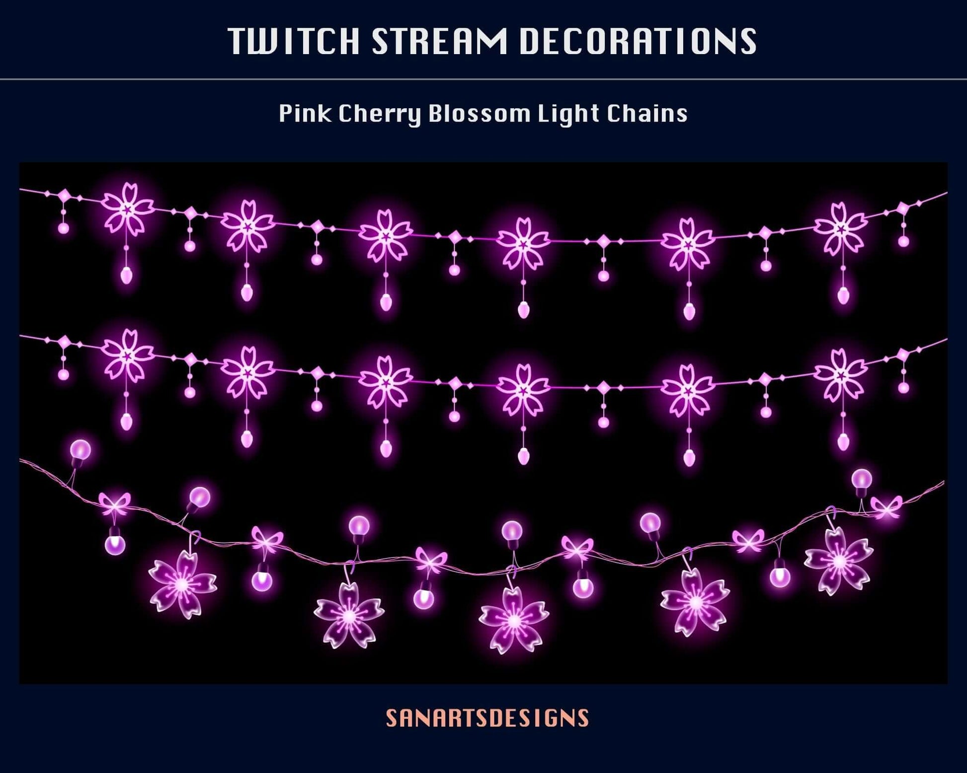 Sakura Light Chains Animated Stream Decorations - Decorations - Stream K-Arts