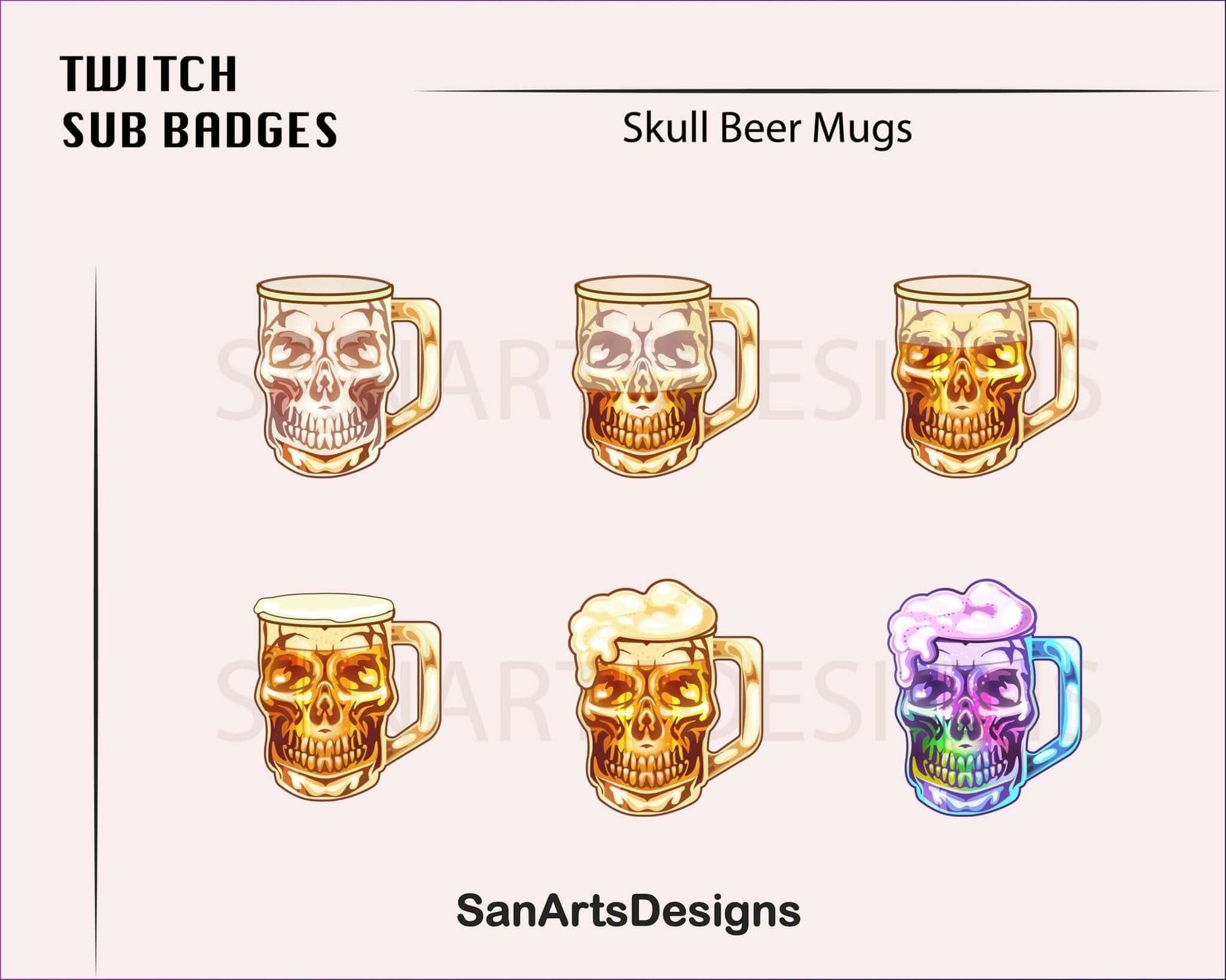 Skull Beer Mug Twitch Sub Badges - Badges - Stream K-Arts