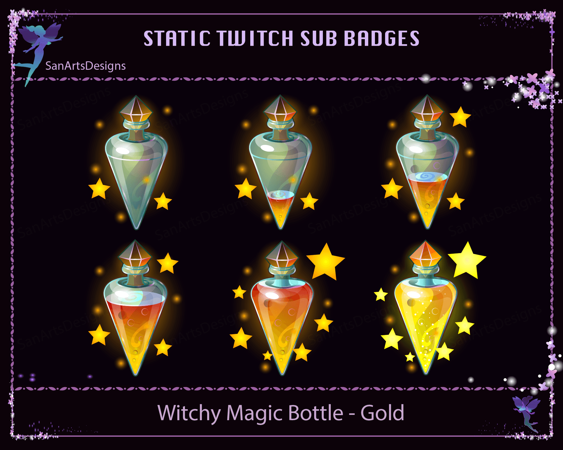 Witchy Magic Bottle Twitch Sub Badges - Badges - Stream K-Arts