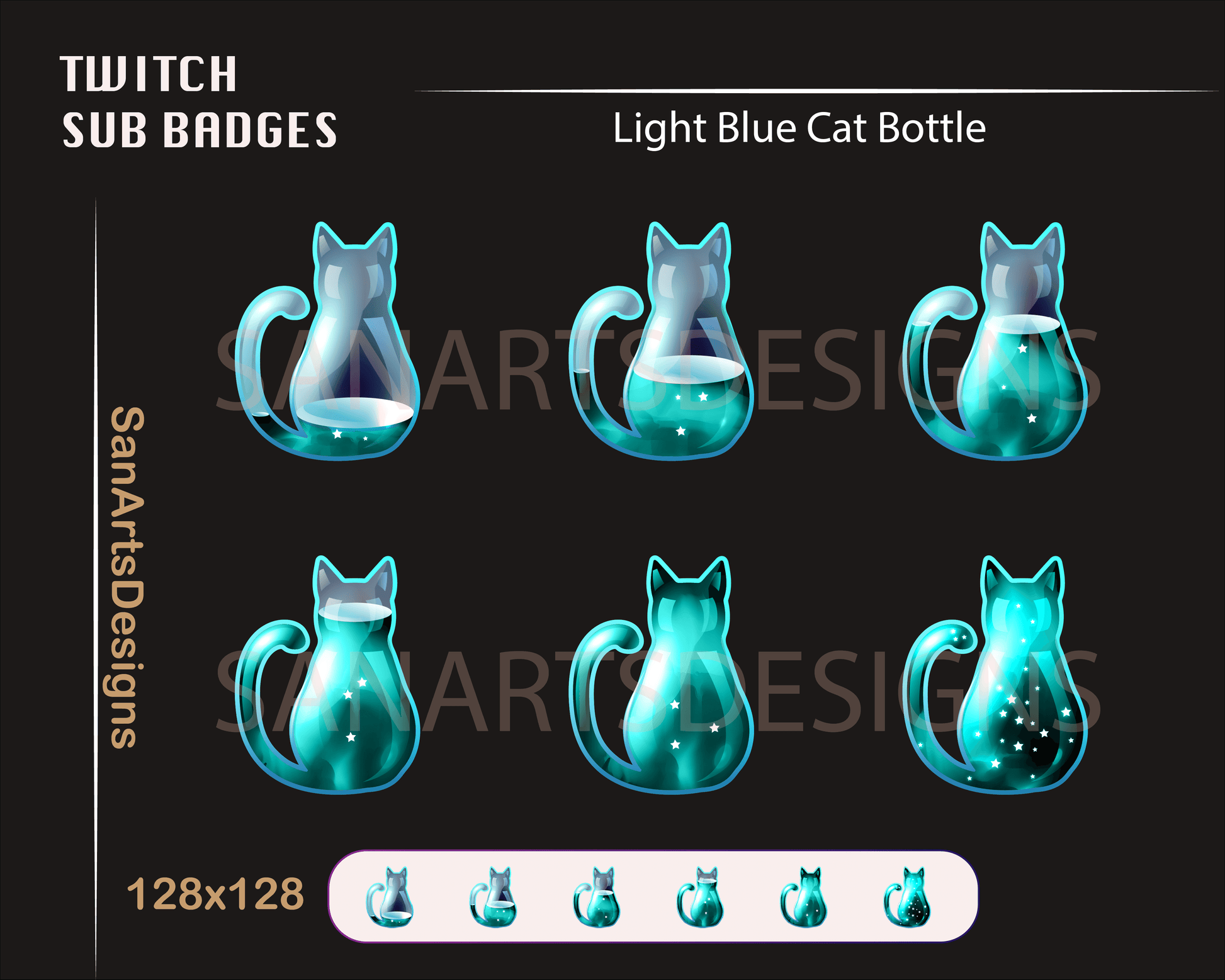 Crystal Cat Bottle Twitch Sub Badges - Badges - Stream K-Arts