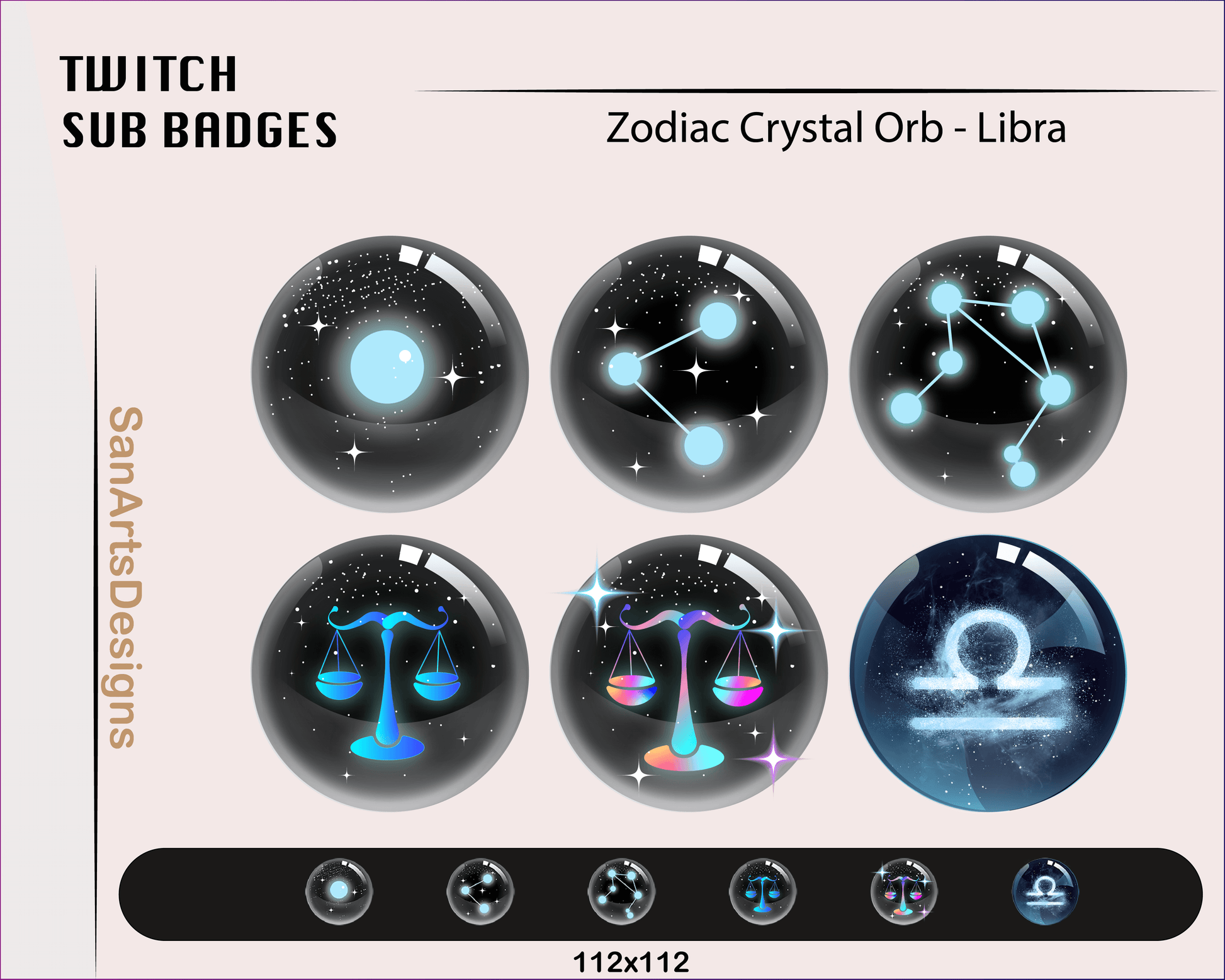 12 Zodiac Magic Crystal Balls Twitch Sub Badges - Badges - Stream K-Arts