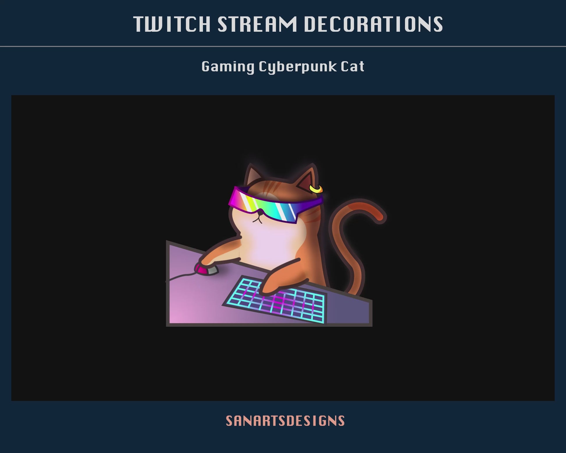 Cute Gaming Cyber Cat Animated Stream Decorations