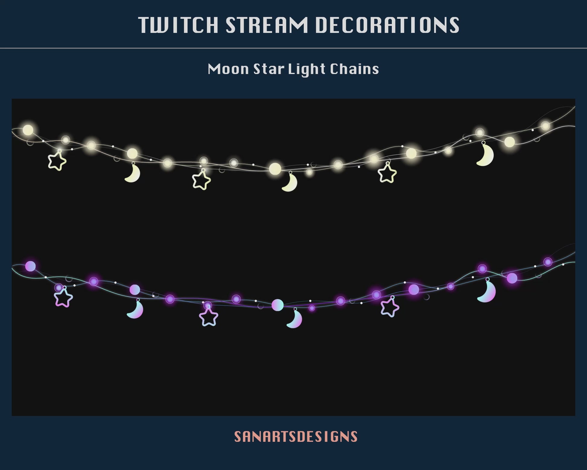 Moon Star Light Chains Animated Stream Decorations