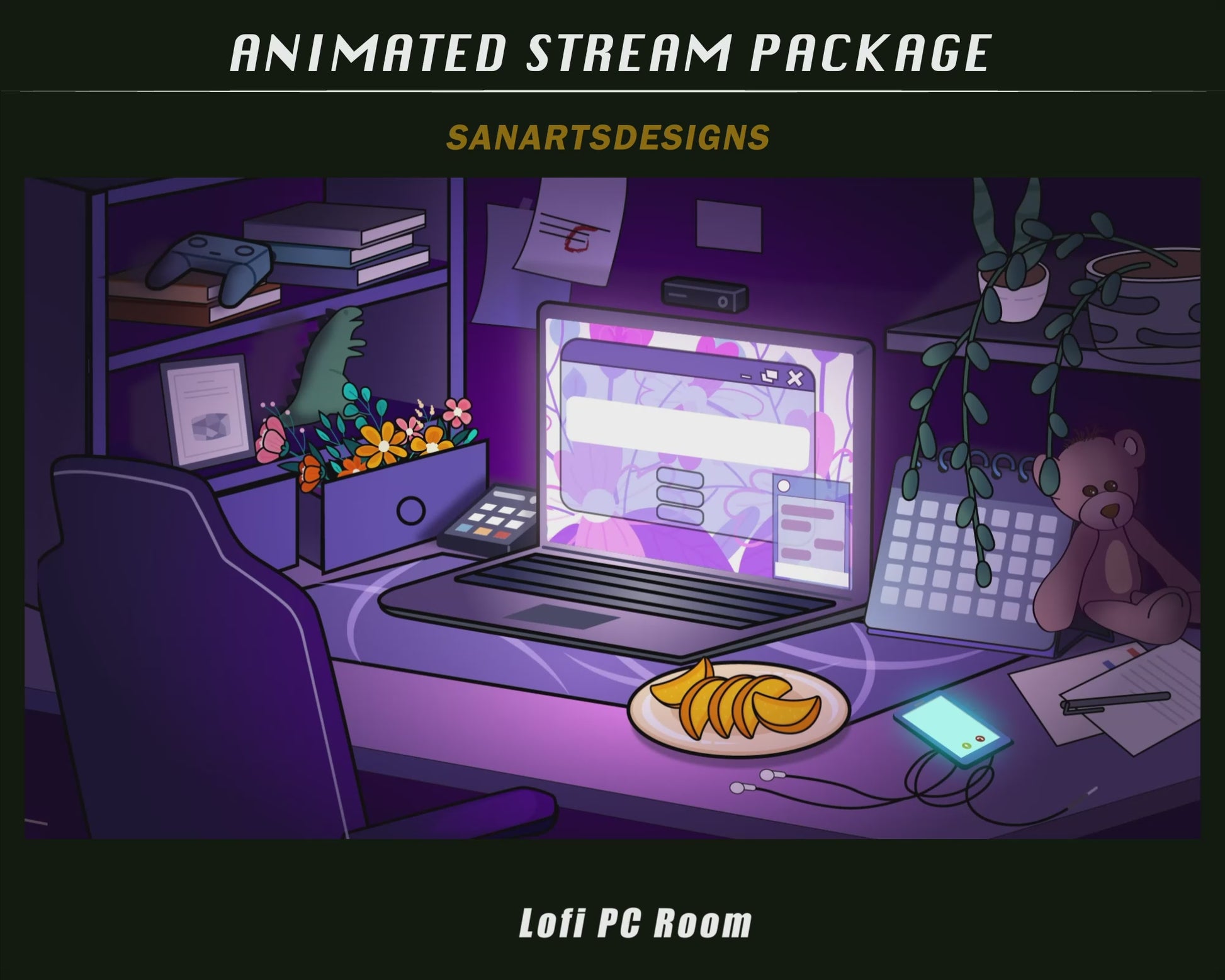 Animated Stream Package Lofi PC Desk