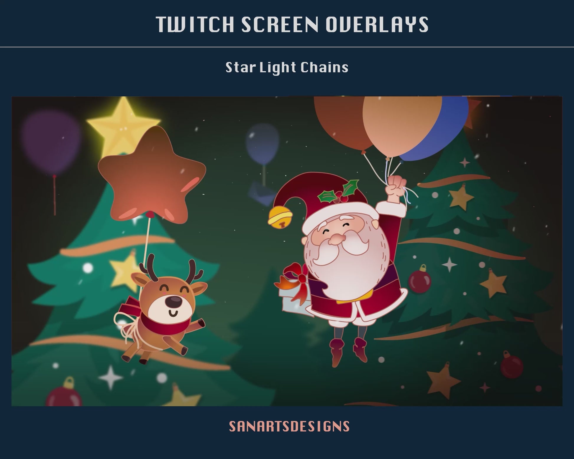 Animated Scenes Cute Flying Santa Clause and Rudolph