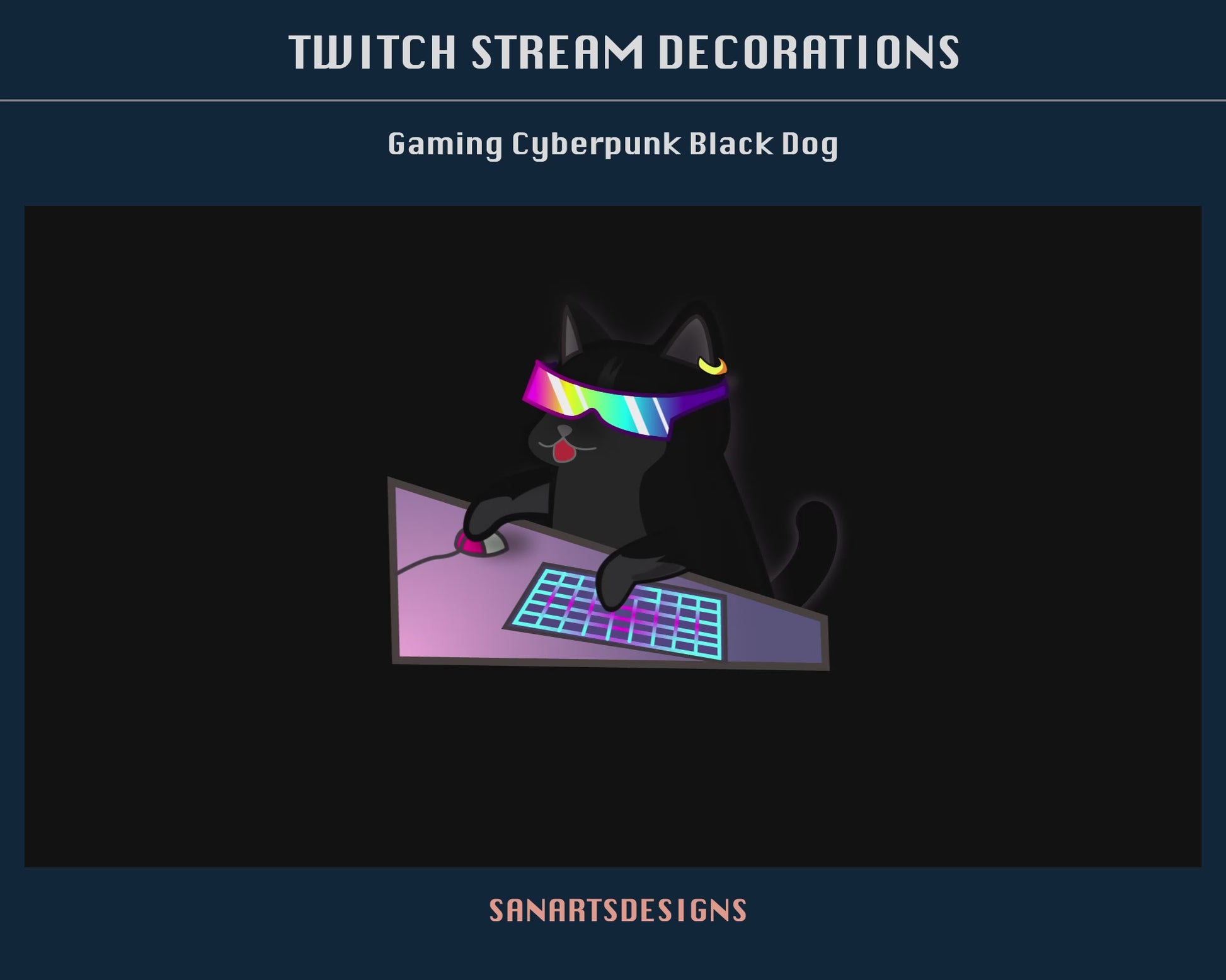 Cute Gaming Cyber BLACK Dog Animated Stream Decorations