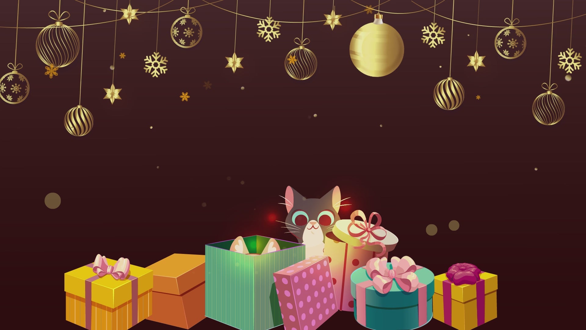 Animated Scenes Merry Christmas Cute Hiding Cats in Gift Boxes