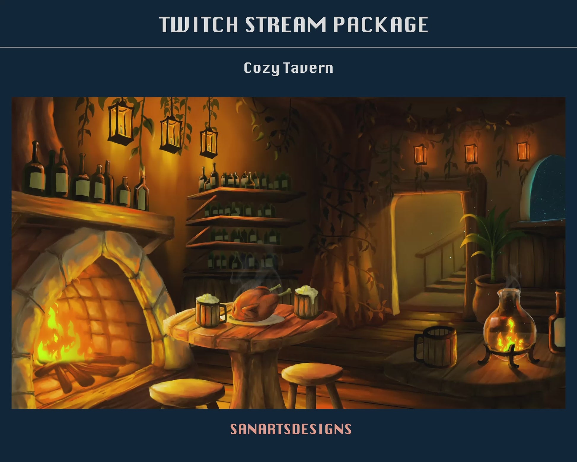 Animated Twitch Overlays Package Cozy Tavern