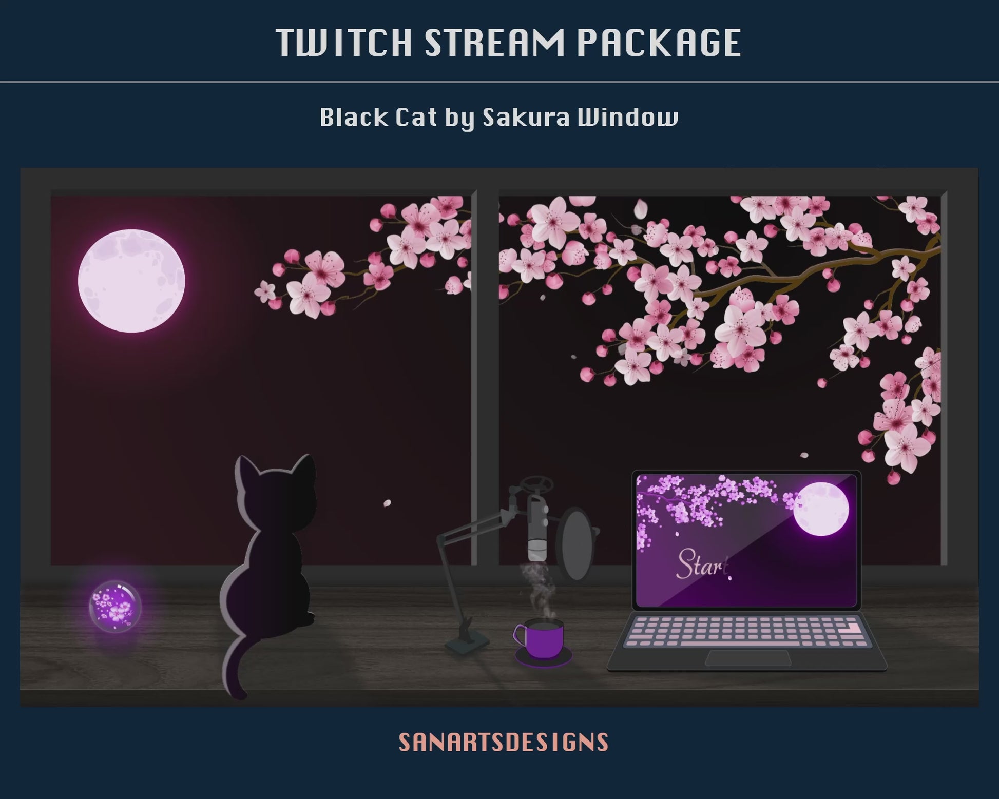 Animated Stream Package Black Cat by Sakura Window