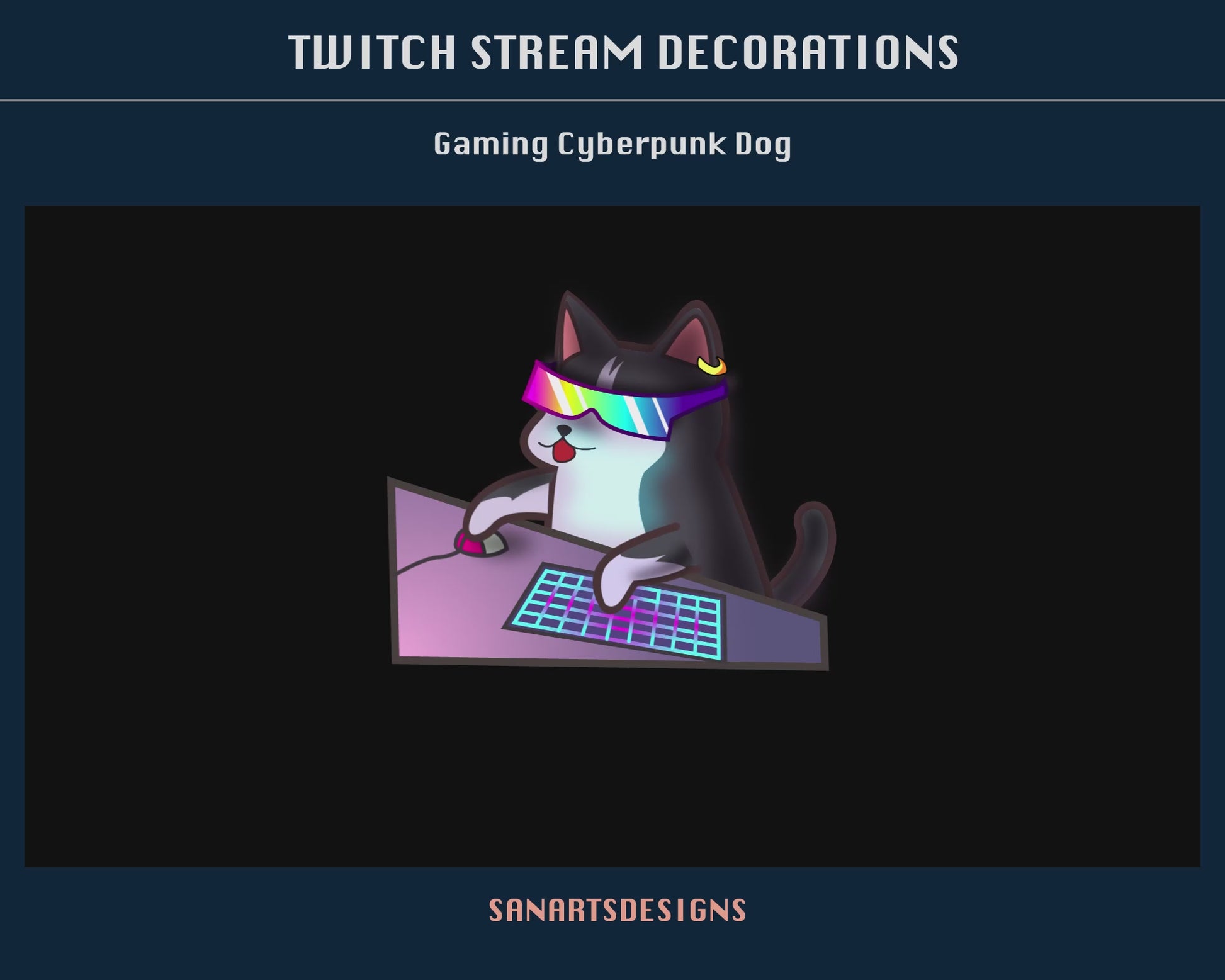 Cute Gaming Cyber Dog Animated Stream Decorations