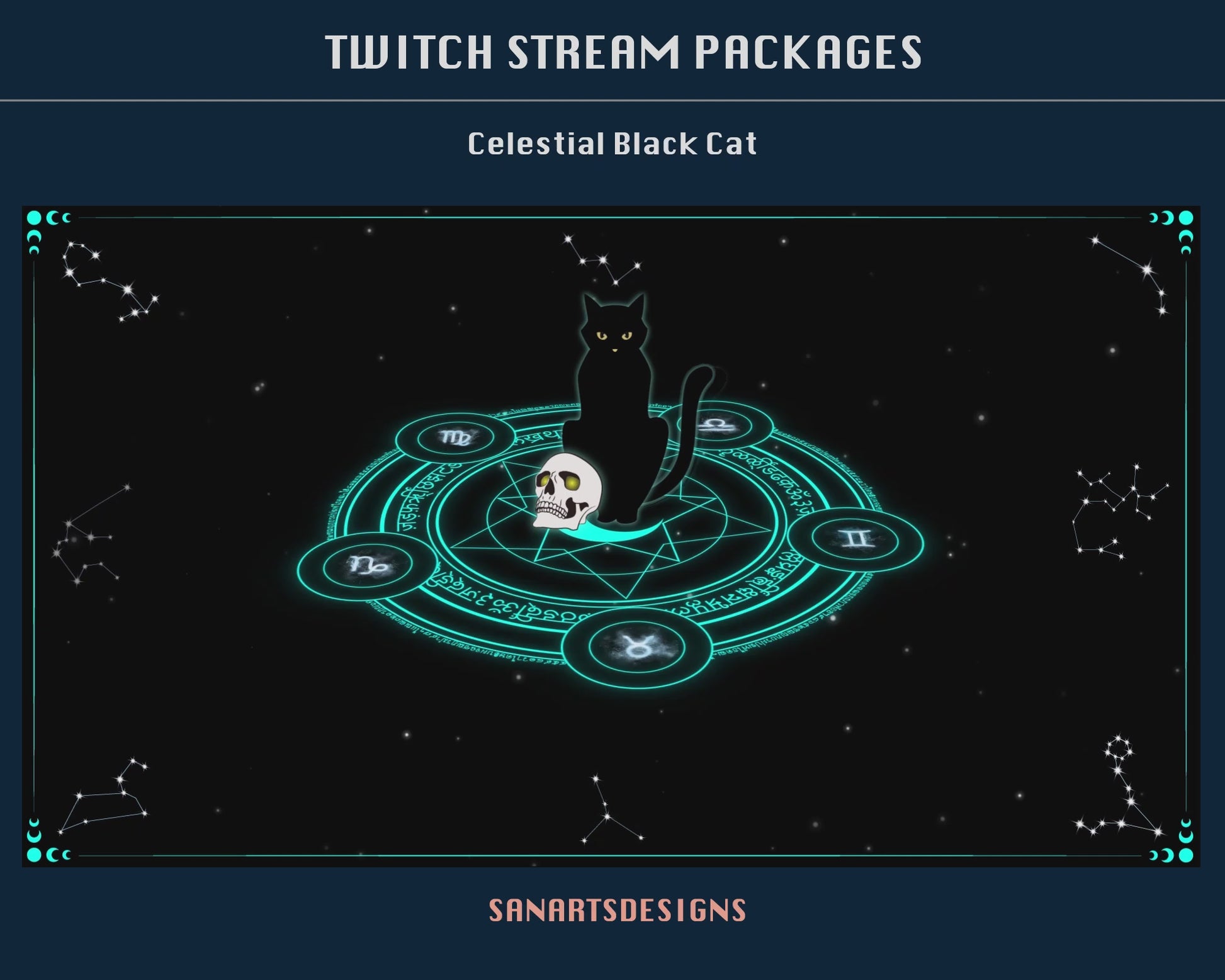 Animated Stream Package Celestial Witchy Black Cat