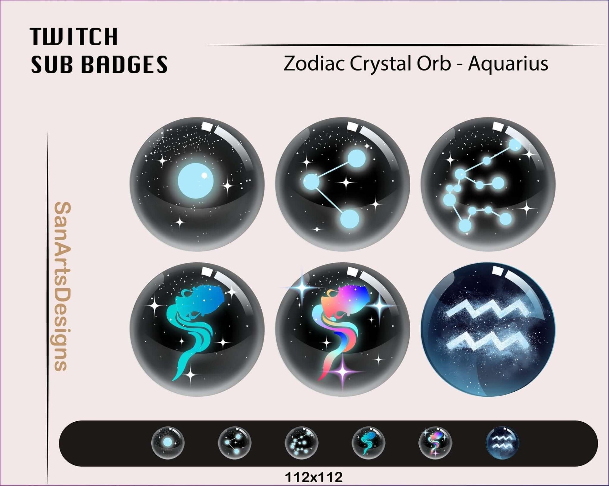 12 Zodiac Magic Crystal Balls Twitch Sub Badges - Badges - Stream K-Arts