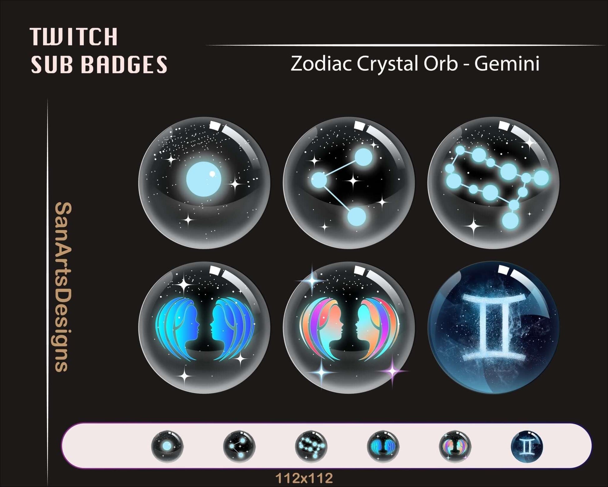 12 Zodiac Magic Crystal Balls Twitch Sub Badges - Badges - Stream K-Arts