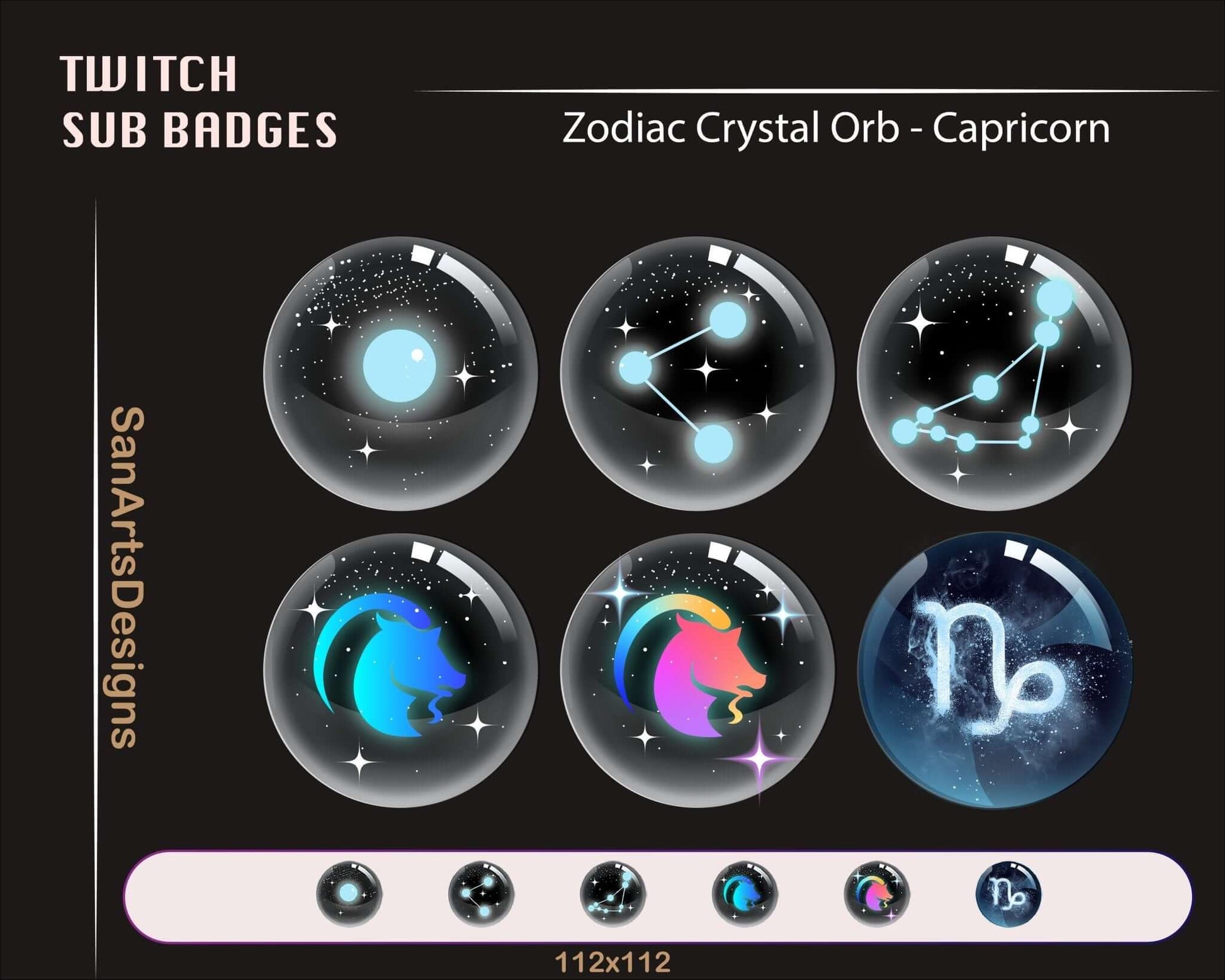 12 Zodiac Magic Crystal Balls Twitch Sub Badges - Badges - Stream K-Arts