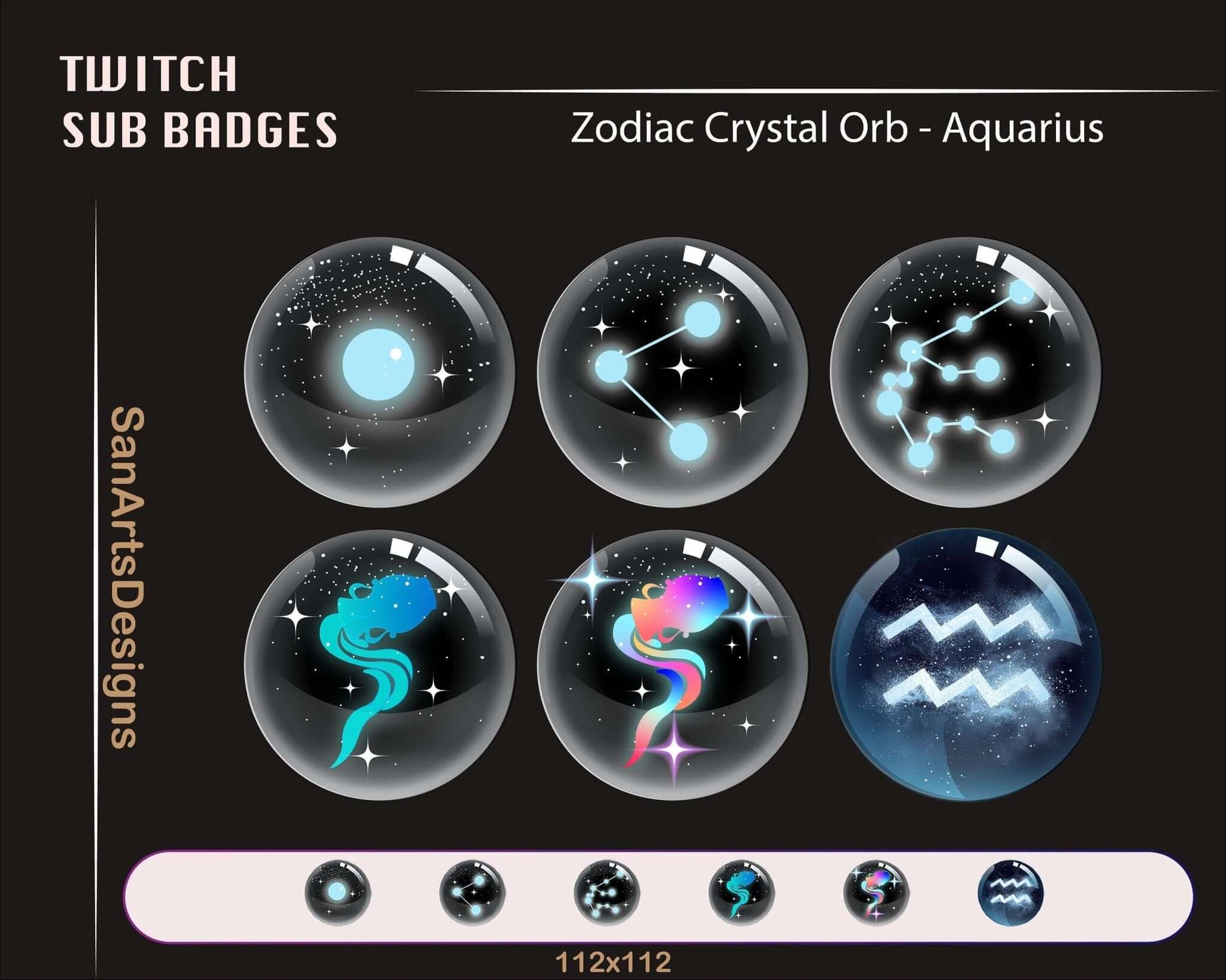 12 Zodiac Magic Crystal Balls Twitch Sub Badges - Badges - Stream K-Arts