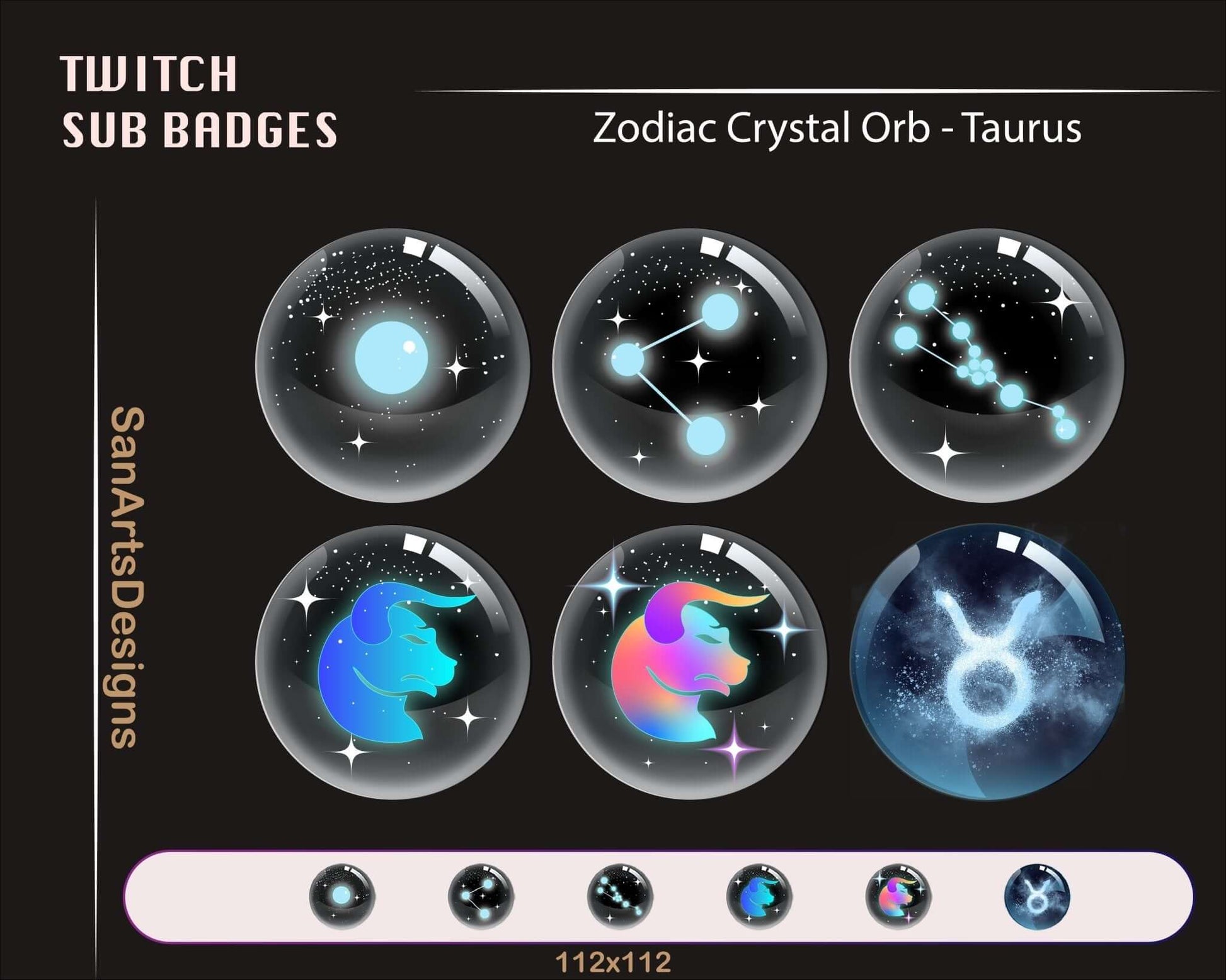 12 Zodiac Magic Crystal Balls Twitch Sub Badges - Badges - Stream K-Arts