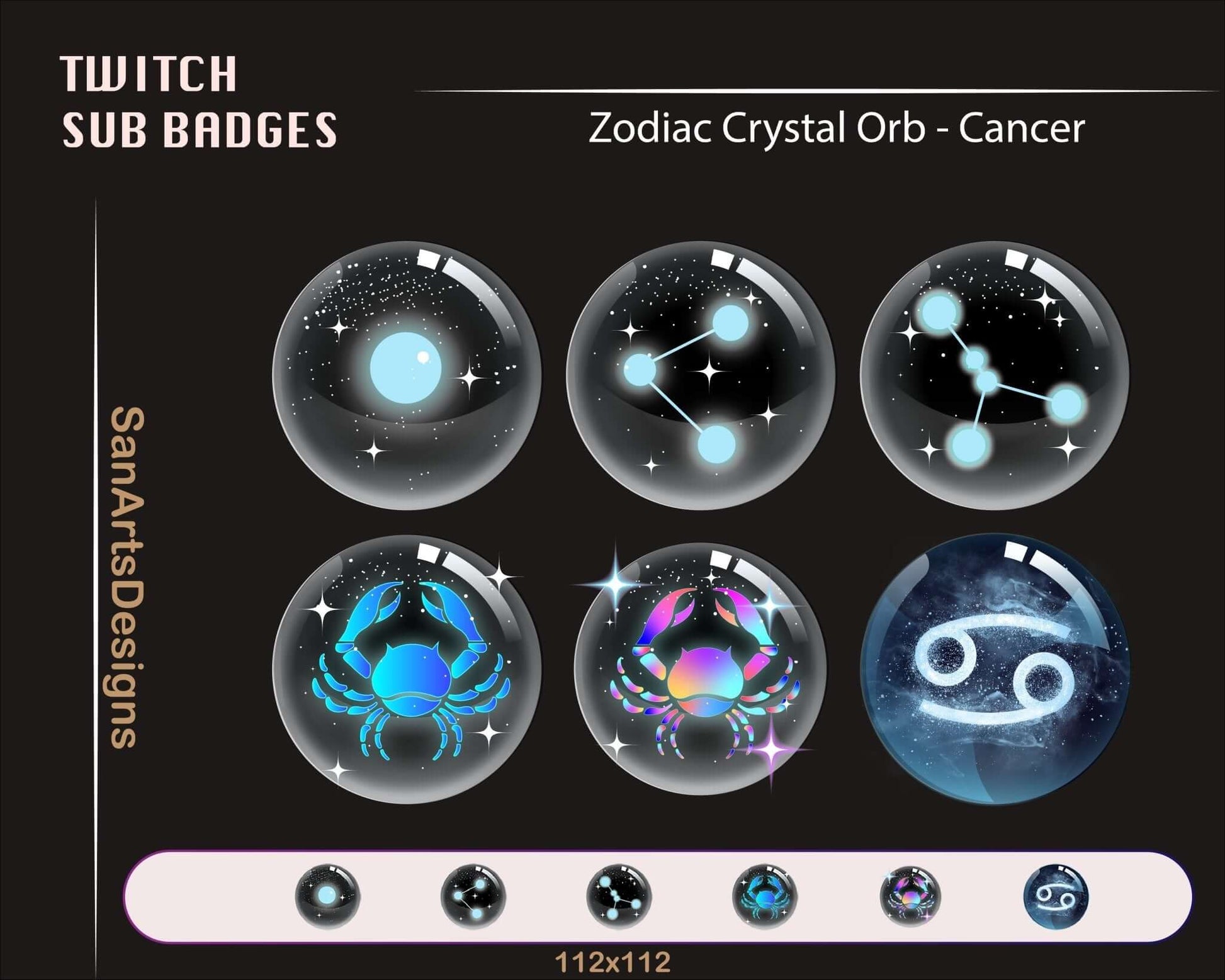 12 Zodiac Magic Crystal Balls Twitch Sub Badges - Badges - Stream K-Arts