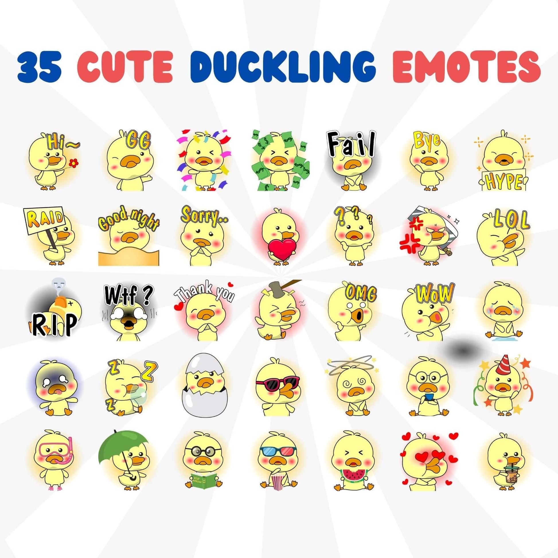 35 Cute Duckling Emotes Pack - Static Emotes - Stream K-Arts