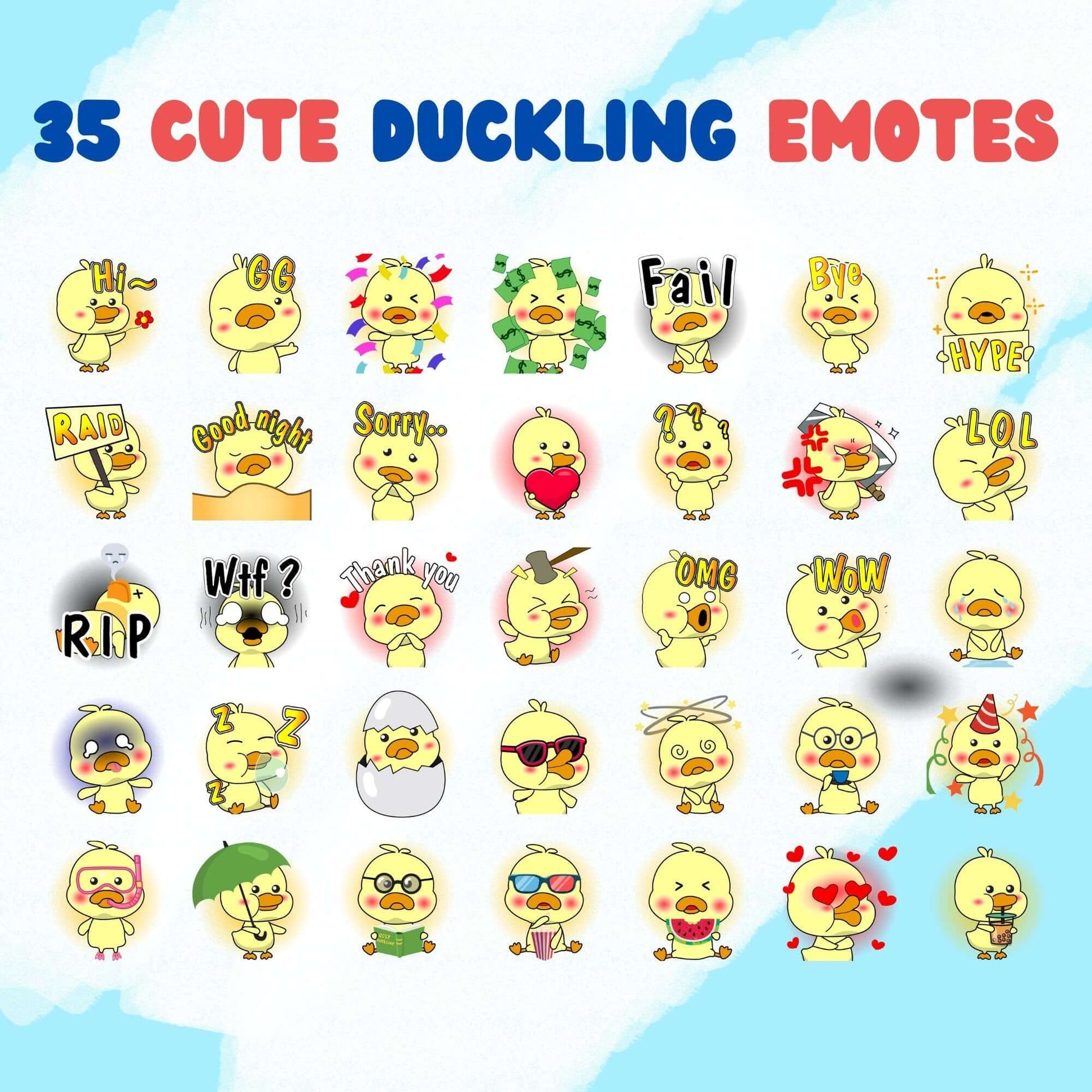 35 Cute Duckling Emotes Pack - Static Emotes - Stream K-Arts