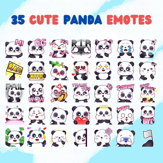 35 Cute Panda Emotes Pack - Static Emotes - Stream K-Arts